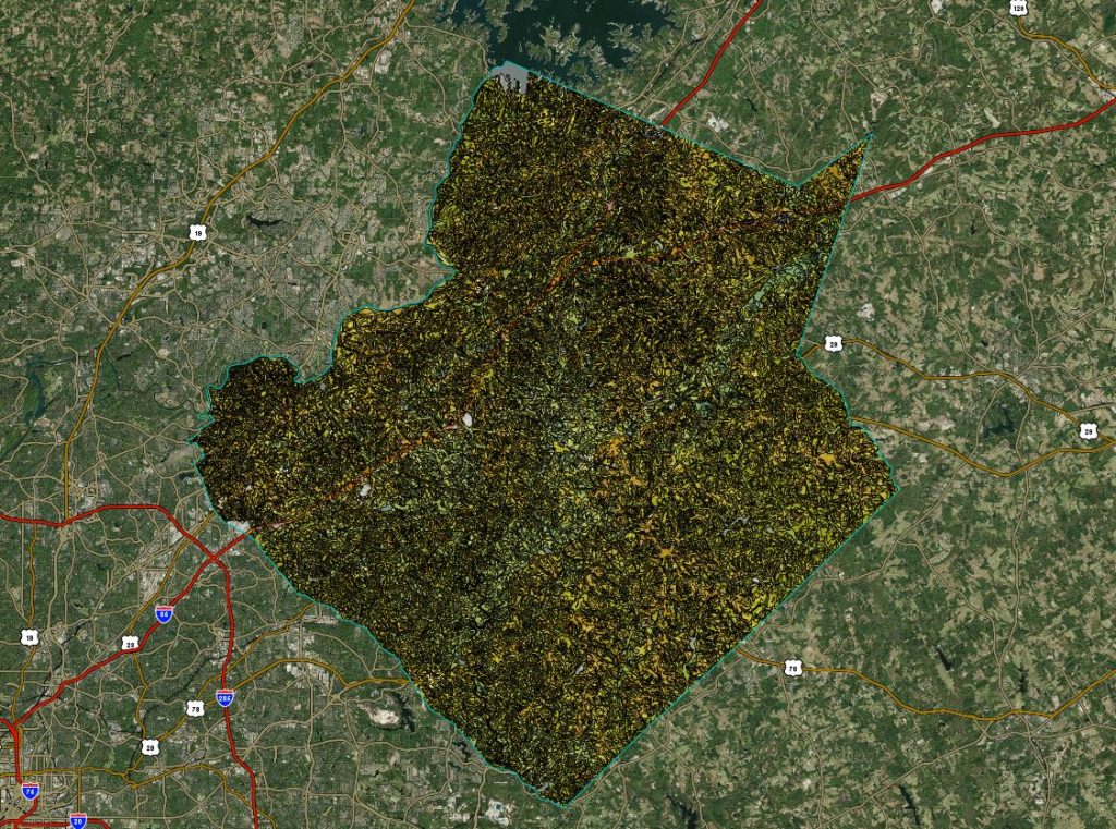 The USDA Natural Resources Conservation Service provides soil survey information online, which allows you to select an area of interest and download the expected soil and water characteristics based on the recorded soil surveys. Let’s look at the soil conditions in the Atlanta area, using Gwinnett County as an example again.